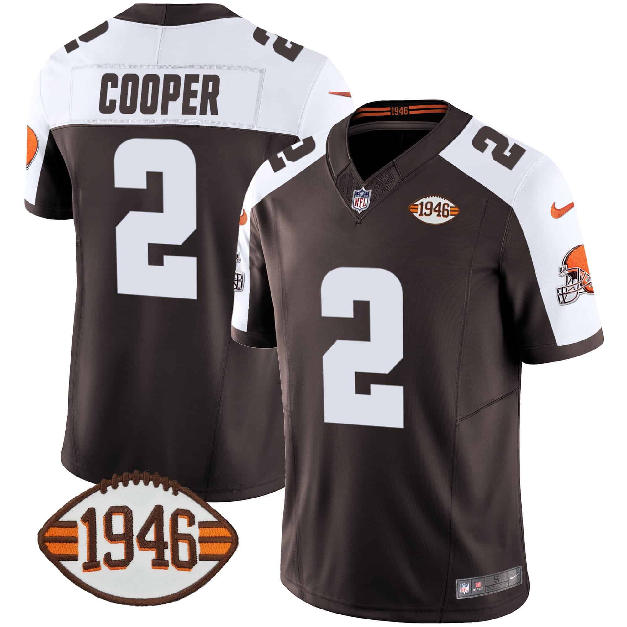 Men Cleveland Browns #2 Cooper Brown 1946 75th Anniversary Patch 2024 Nike NFL Jersey